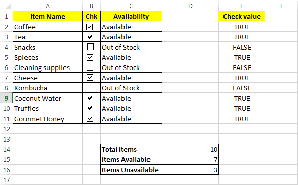 Excel if checkbox is checked